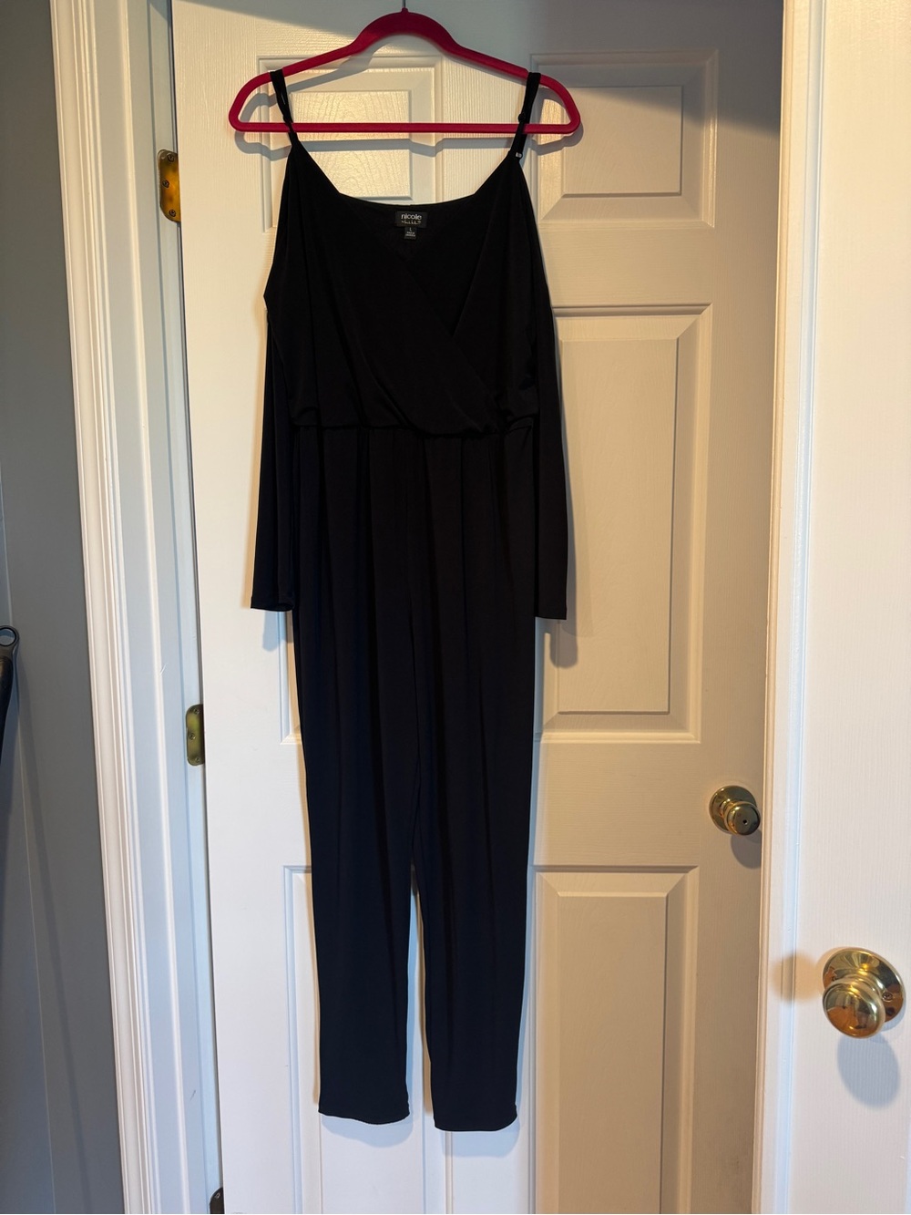 Cold-Shoulder Black Wrap Jumpsuit with Spaghetti Straps